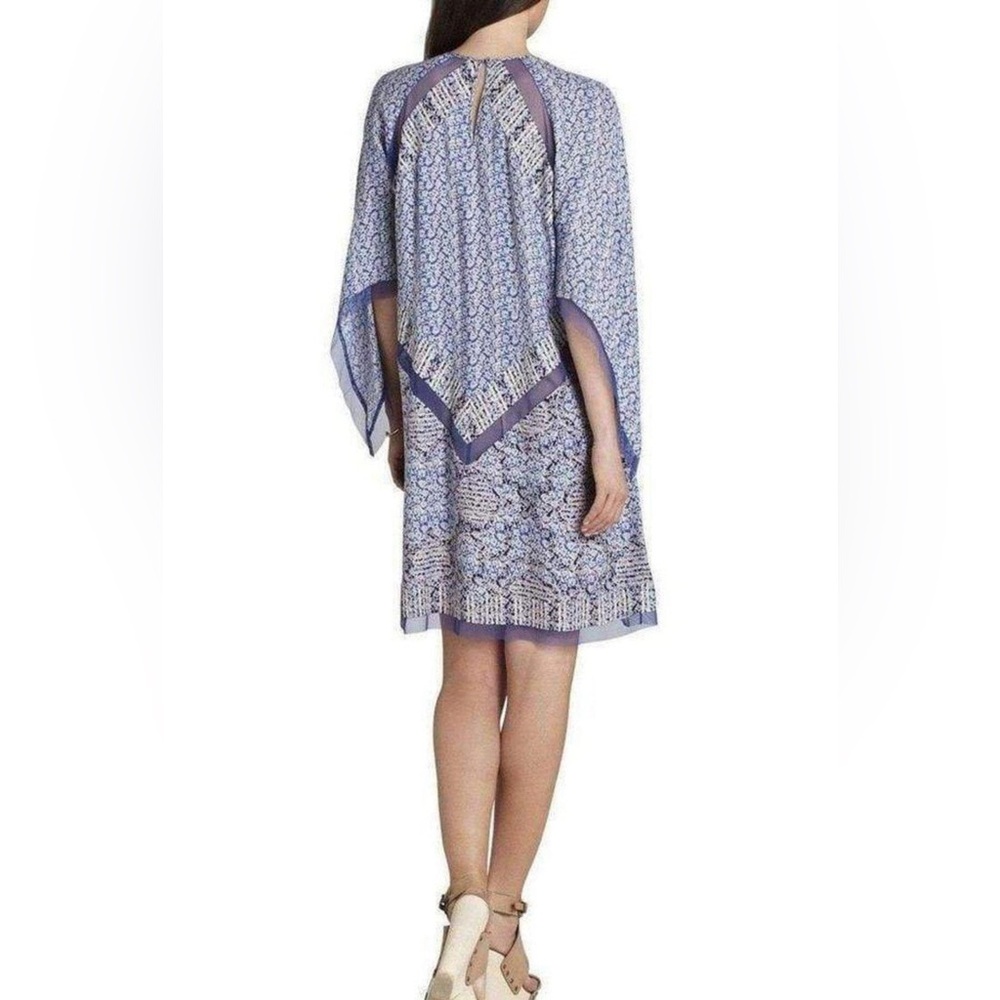 BCBGMAXAZRIA Bardot Printed Cape Sleeve Dress Boho Chiffon Resort - Picture 2 of 16